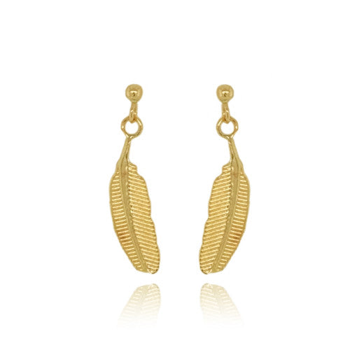 9ct Yellow Gold Feather Drop Earrings