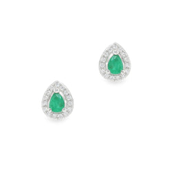 Amore Argento Emerald & CZ Pear Stud Earrings