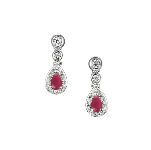 Amore Sterling Silver Ruby & CZ Drop Earrings