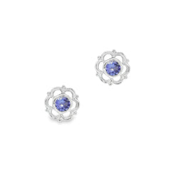 Amore Argento Tanzanite Flower Stud Earrings