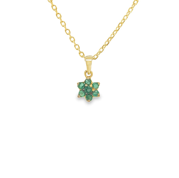 9ct Gold Emerald Daisy Cluster Pendant