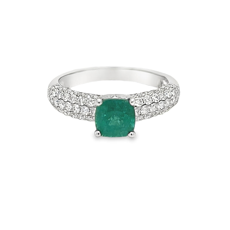 Square Emerald & Pave Diamond Ring 18ct White Gold