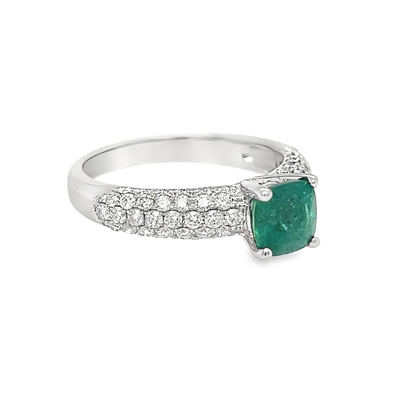 Square Emerald & Pave Diamond Ring 18ct White Gold side