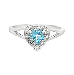 Blue Topaz & Diamond Heart Ring 9ct White Gold