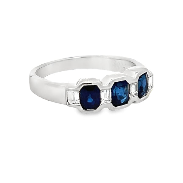 Sapphire & Diamond 3 Stone Ring Platinum side