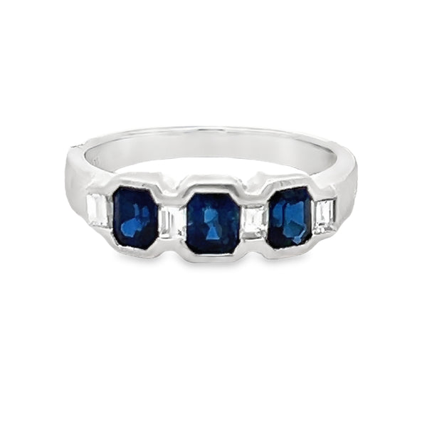 Sapphire & Diamond 3 Stone Ring Platinum