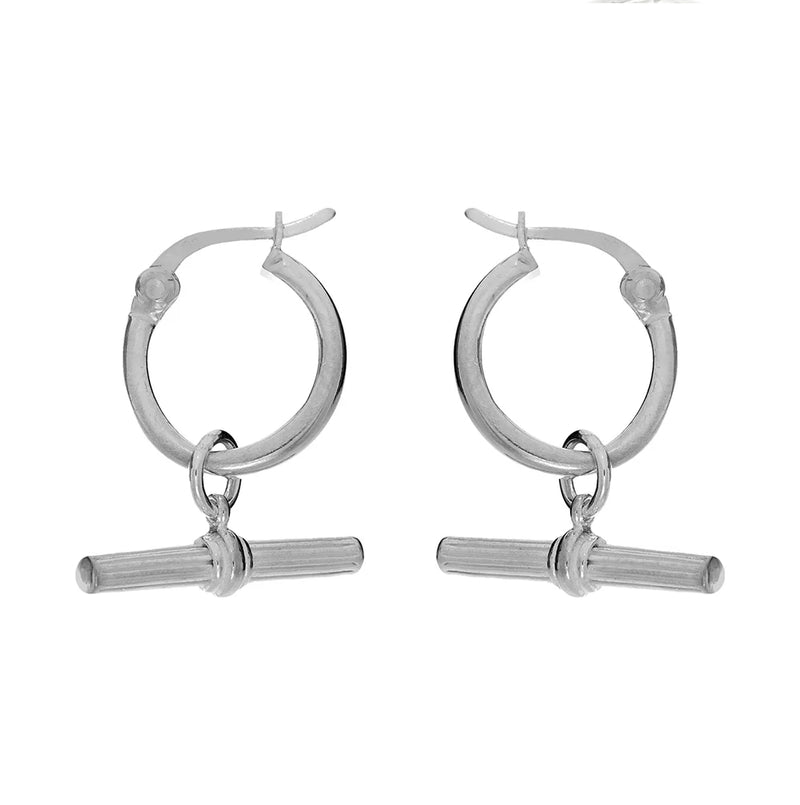 Sterling Silver 12mm T Bar Hoop Earrings