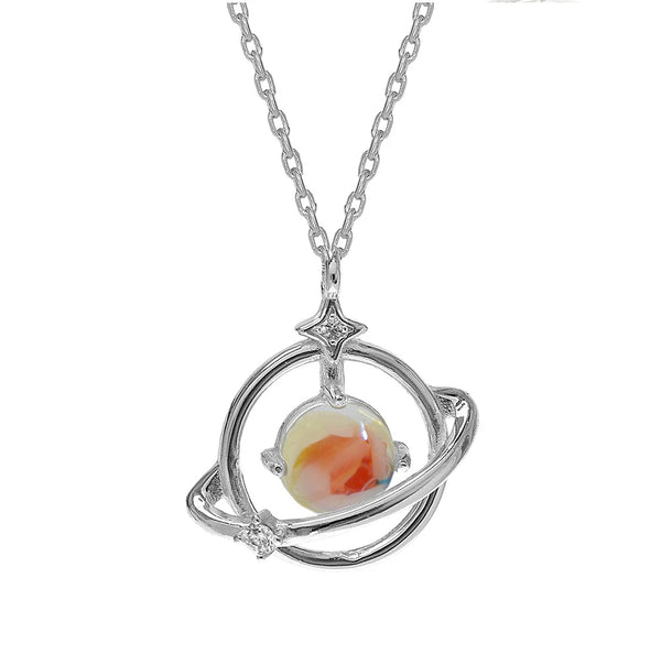 Silver Moonstone & CZ Planet Necklace