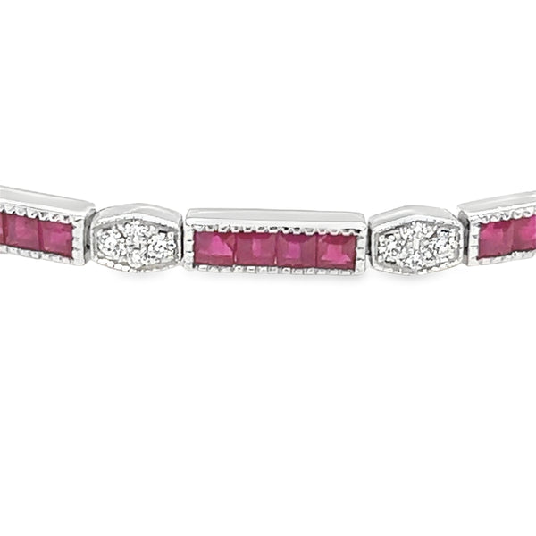 18ct White Gold Ruby & Diamond Bracelet close uo