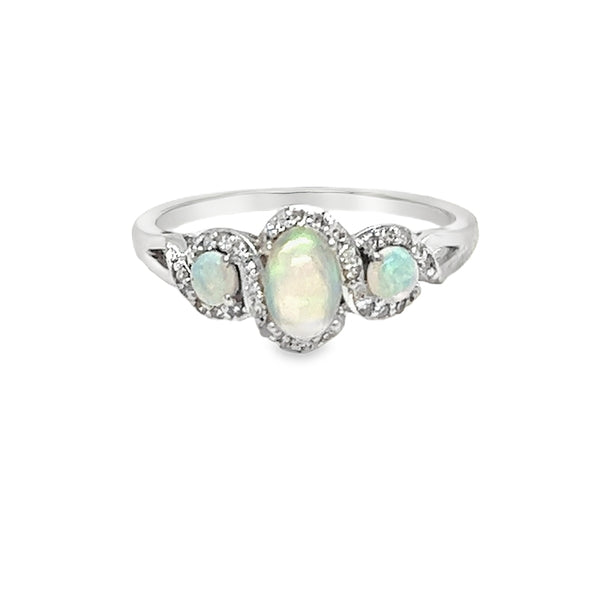 Opal 3 Stone Cluster Ring 14ct White Gold