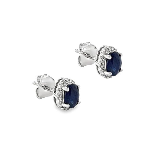 14ct White Gold Sapphire & Diamond Oval Cluster Earrings side