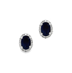 14ct White Gold Sapphire & Diamond Oval Cluster Earrings