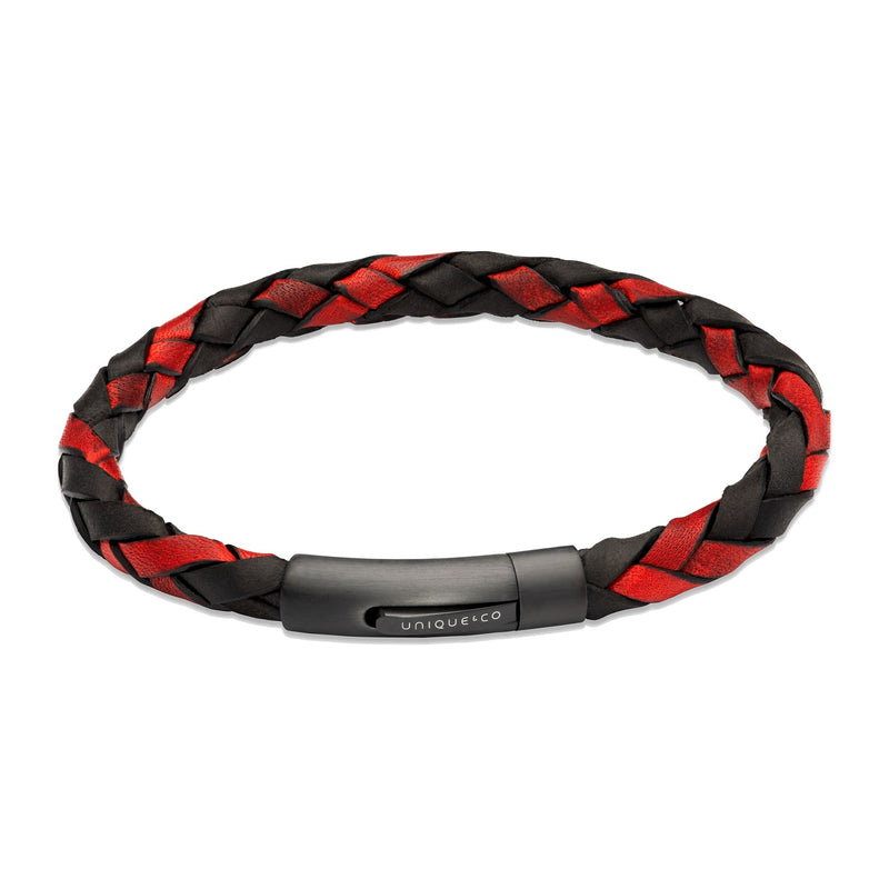 Unique & Co Men's Black & Red Leather Bracelet B545BAR