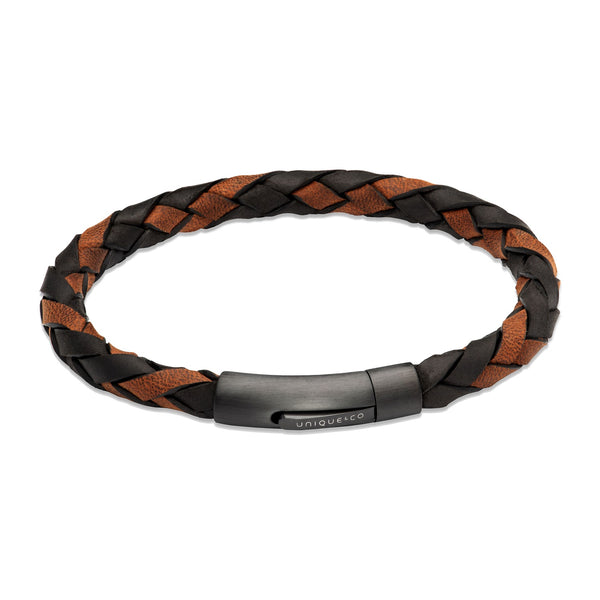 Unique & Co Men's Black & Brown Leather Bracelet B545BD