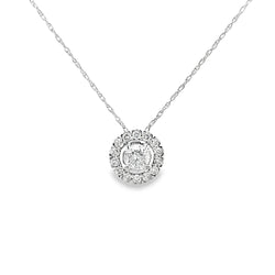 14ct White Gold Diamond Halo Pendant & Chain