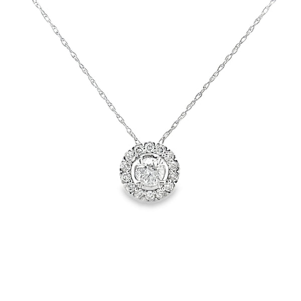 14ct White Gold Diamond Halo Pendant & Chain