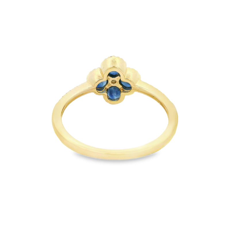 Sapphire & Diamond Clover Cluster Ring 14ct Gold