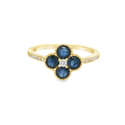 Sapphire & Diamond Clover Cluster Ring 14ct Gold