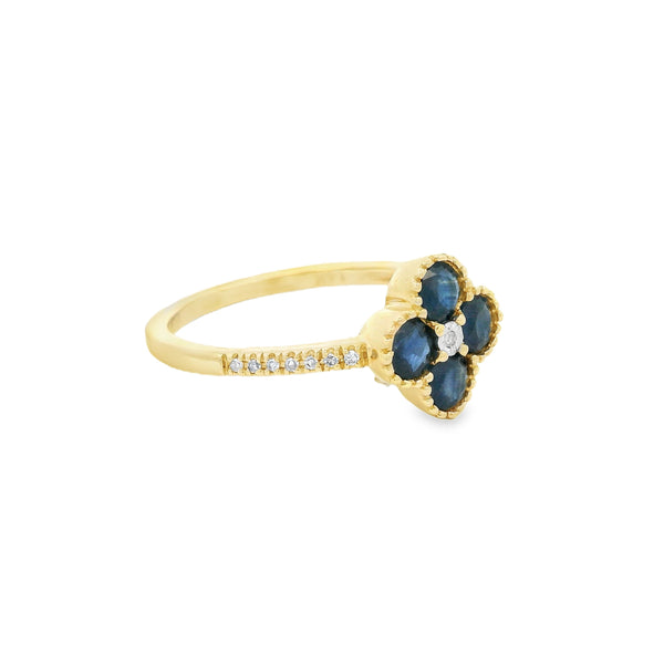 Sapphire & Diamond Clover Cluster Ring 14ct Gold