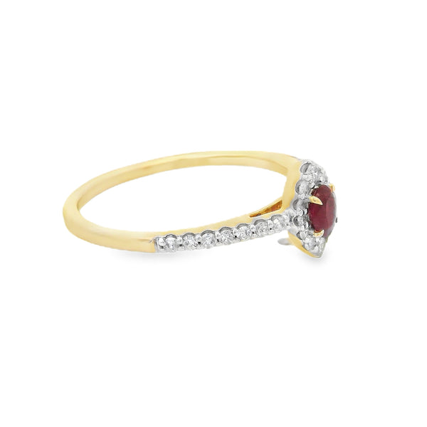 Ruby & Diamond Marquise Halo Ring 14ct Gold