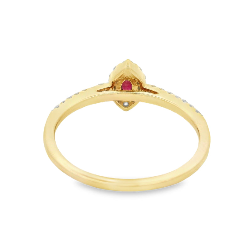 Ruby & Diamond Marquise Halo Ring 14ct Gold