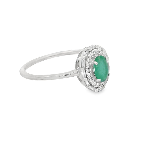 Emerald & Diamond Cluster Ring 14ct White Gold