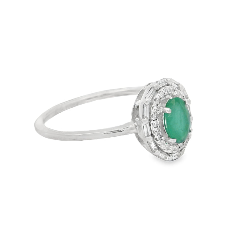 Emerald & Diamond Cluster Ring 14ct White Gold