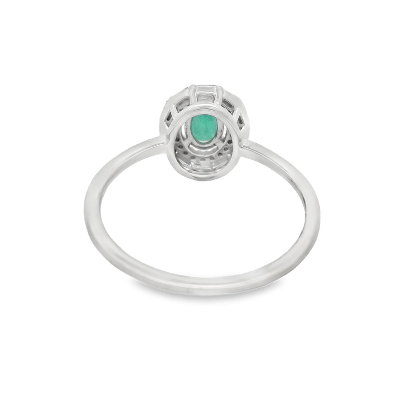 Emerald & Diamond Cluster Ring 14ct White Gold