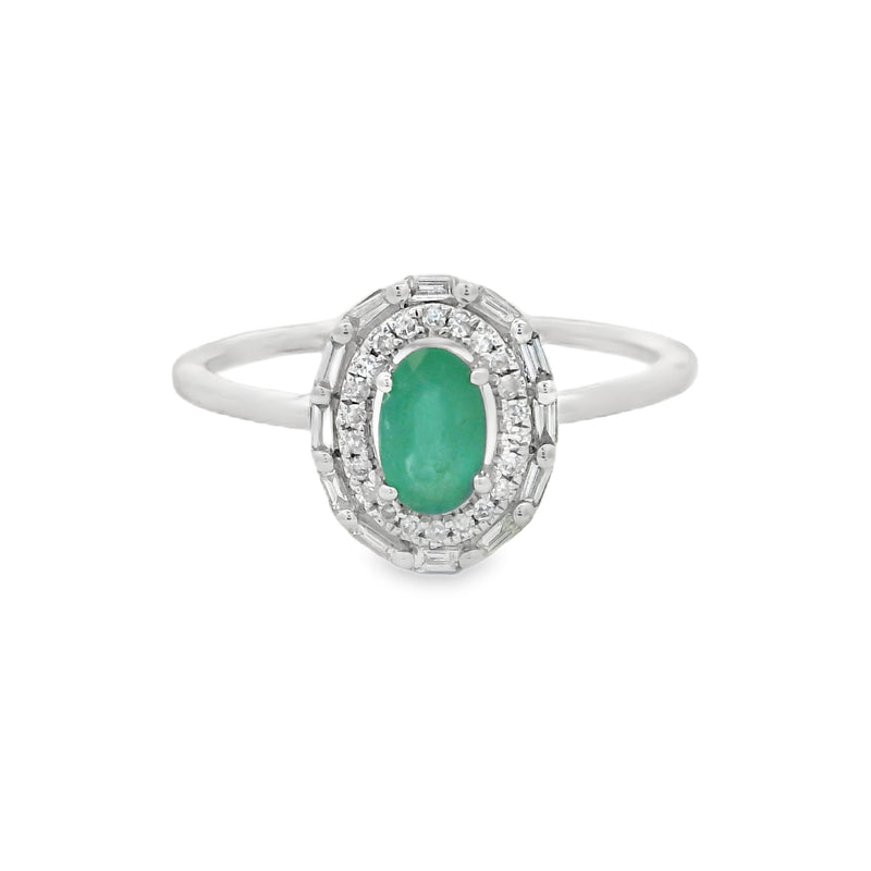 Emerald & Diamond Cluster Ring 14ct White Gold