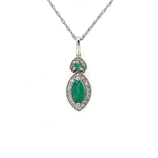 Emerald & Diamond Marquise Cluster Necklace