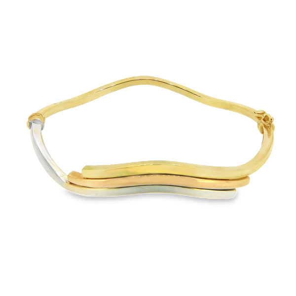 9ct 3 Colour Gold Wave Hinged Bangle