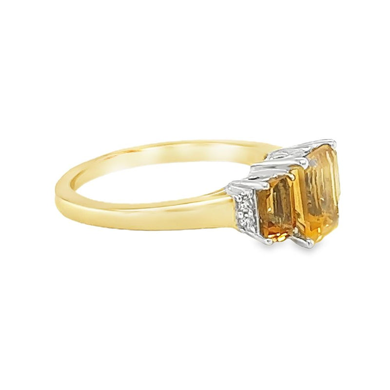 3 Stone Citrine & Diamond 9ct Yellow Gold Ring SIDE