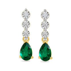 9ct Yellow Gold Emerald & Diamond Drop Earrings