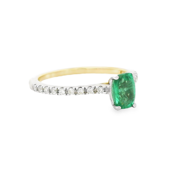 Oval Emerald & Diamond Ring 9ct Gold SIDE