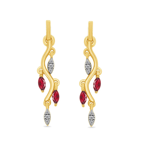 9ct Yellow Gold Ruby & Diamond Drop Earrings