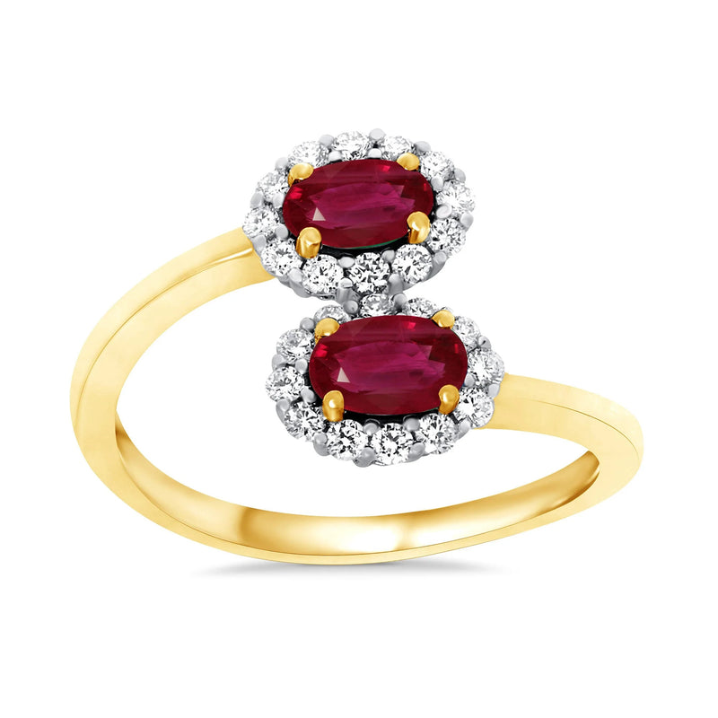 Ruby & Diamond Double Cluster Ring 9ct Gold