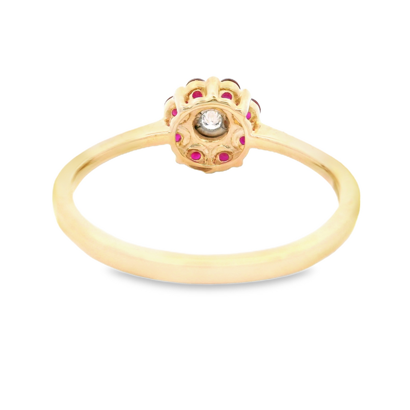 Ruby & Illusion Plate Diamond Flower Ring 9ct Gold