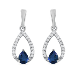 Sapphire & Diamond Drop Earrings 9ct White Gold