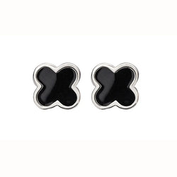 Silver Small Onyx Clover Stud Earring