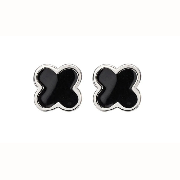 Silver Small Onyx Clover Stud Earring