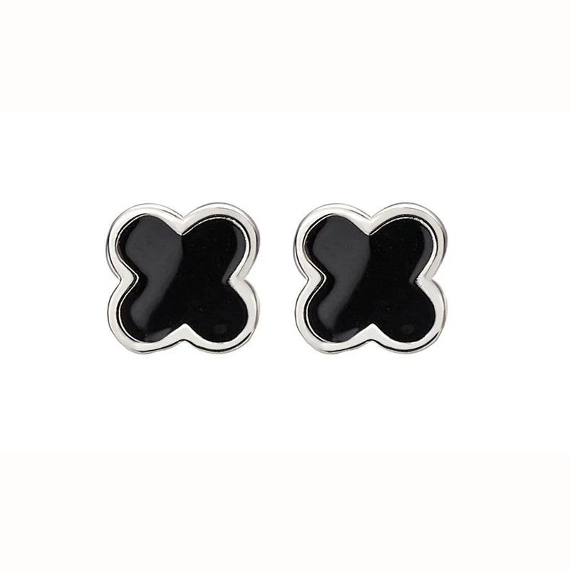 Silver Small Onyx Clover Stud Earring