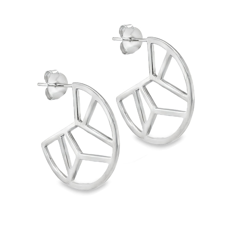 Sterling Silver Geo Pattern Half Hoop Earrings