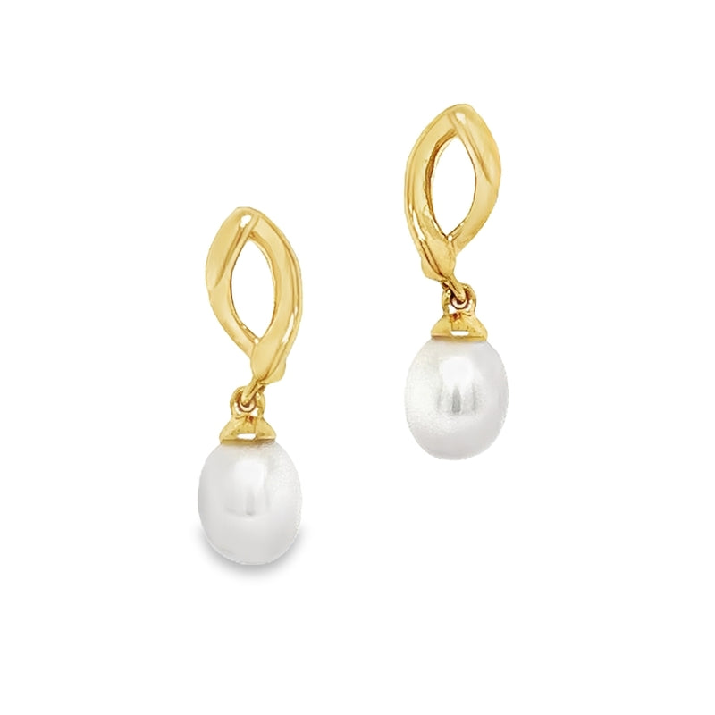 9ct Yellow Gold Cultured Oval Pearl Drop Earrings