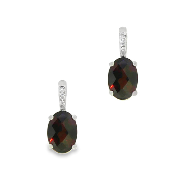 9ct White Gold Oval Garnet & Diamond Stud Earrings