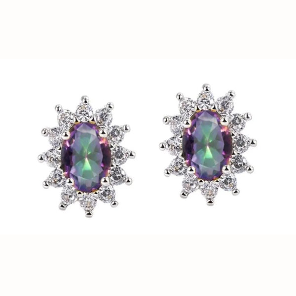 Sterling Silver Mystic CZ Oval Cluster Earrings