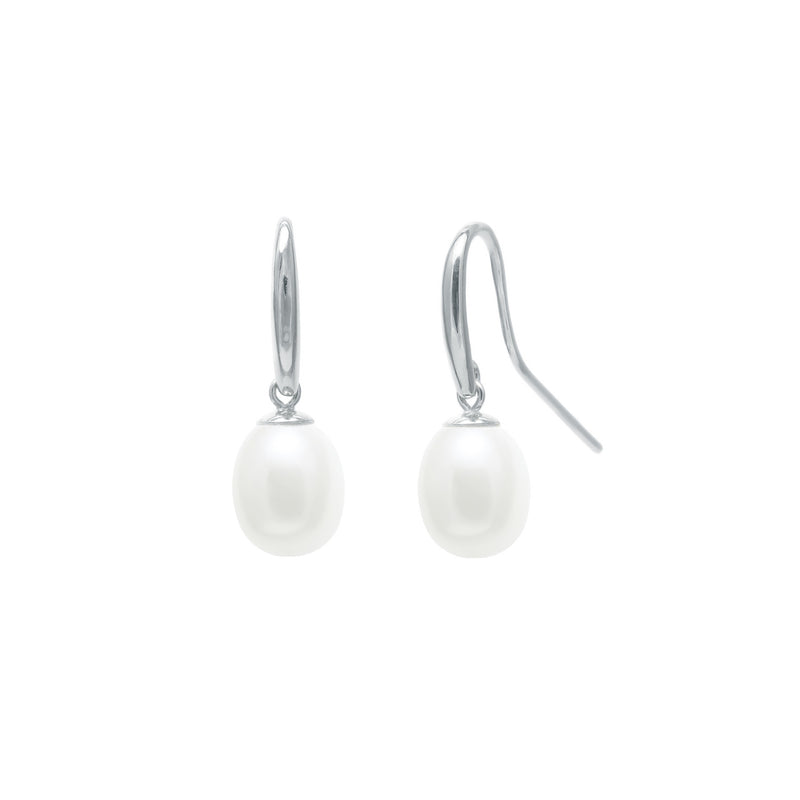 Sterling Silver White Teardrop Pearl Drop Earrings