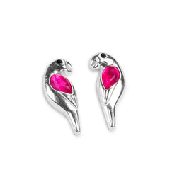 Henryka Parrot Stud Earrings in Silver and Ruby