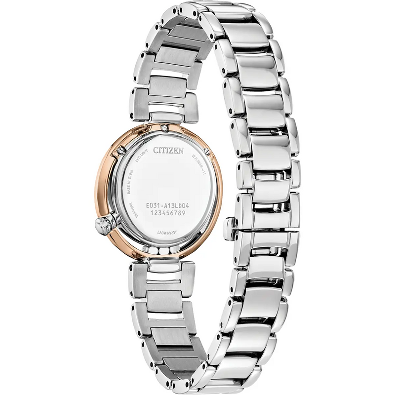 Citizen Eco Drive Ladies L Arcly Two Tone Diamond Bracelet Watch EM1114-80Y side