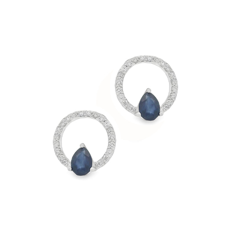 9ct White Gold Sapphire & Diamond Circle Earring