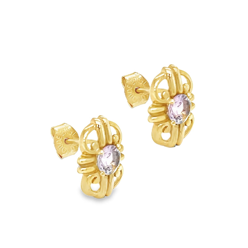 9ct Yellow Gold Amethyst Fancy Stud Earrings